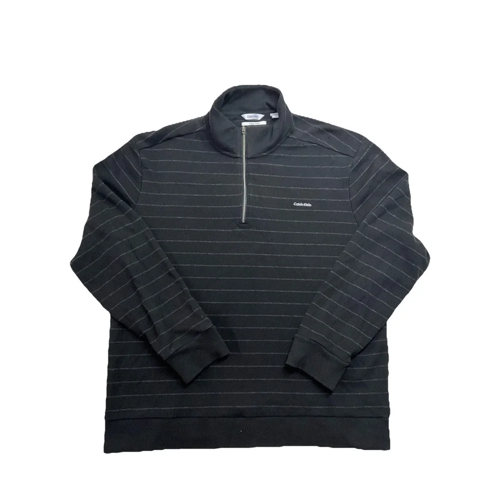 Calvin Klein Men's Black Long Sleeve Quarter Zip Pullover Sweater Size XL‎